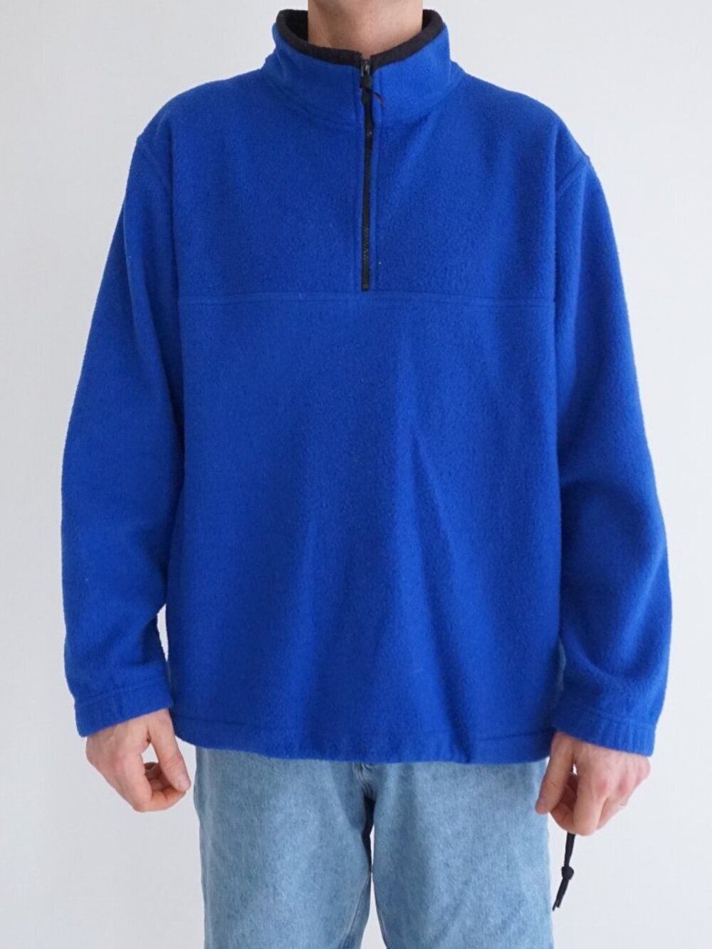 Vintage R&R Sport Blue Quarter Zip Fleece Mock Neck Outdoor Hiking Sweater Large